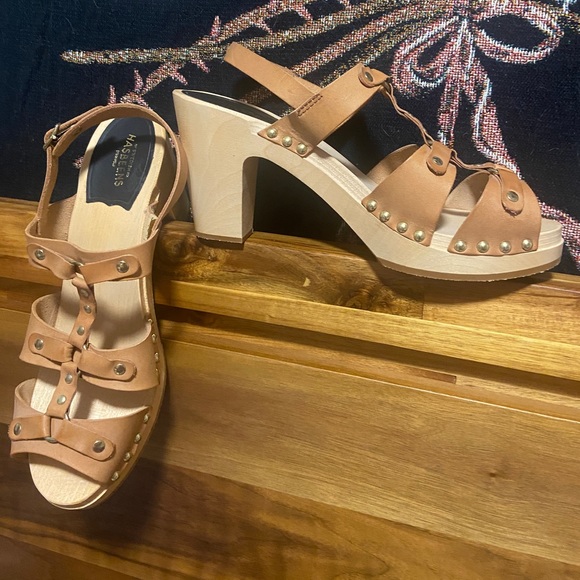 Brand New Swedish Hasbeens Brassy Leather High Heel Sandals NWOT - Picture 3 of 10